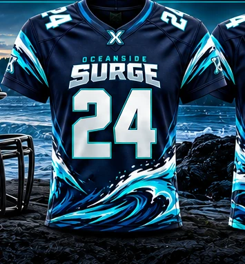 Navy and aqua Oceanside Surge jersey design