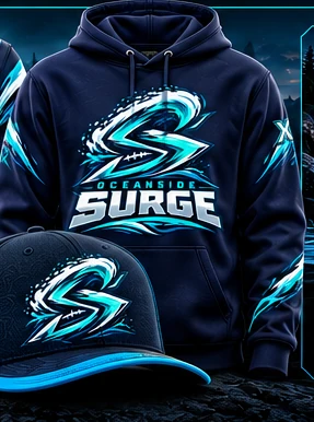 Oceanside Surge navy hoodie design